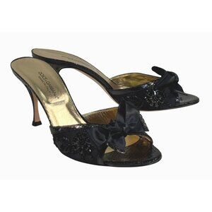 Dolce & Gabbana Satin Beaded Bow Open Toe Mule Heels w Box EU 39 MSRP $850